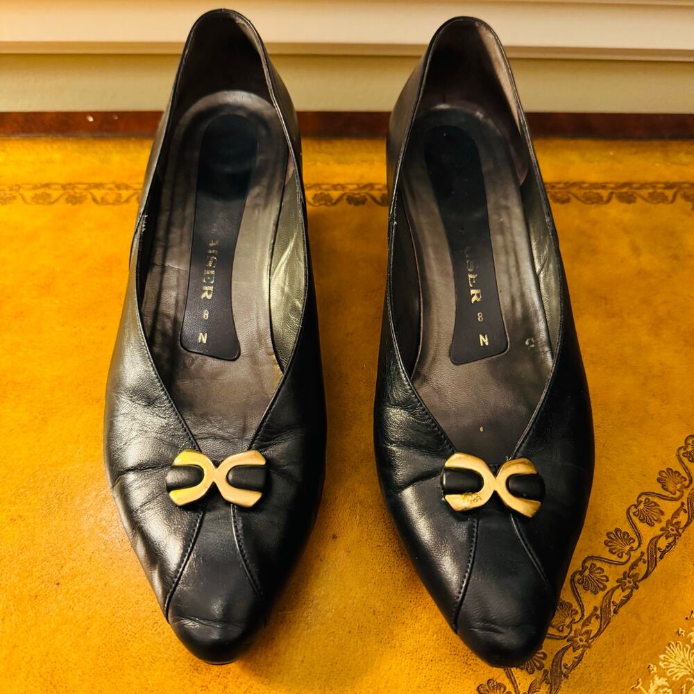 Peter Kaiser Womens Y2K Navy Leather Made in West Germany Pump Heels Size 8 N